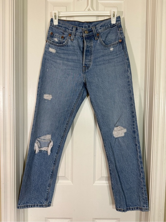 Levi's Denim - Levi's 501 Distressed Straight Leg Jeans Light Wash Button Fly Women’s 24x26